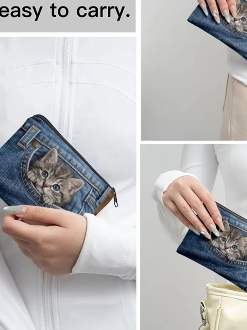 Cute Kitten Pocket Zipper Pouch - Blue